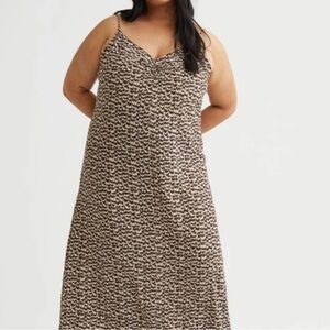 H&M Womens Sundress Brown Maxi Slit V Neck Sleeveless Spaghetti Strap Size XL